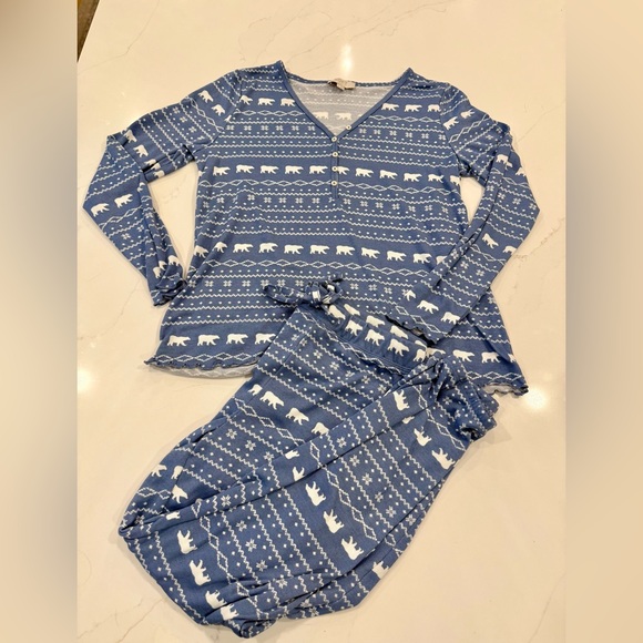 Loft Blue Polar Bear Henley Pajama set long sleeve and pants - Picture 2 of 13